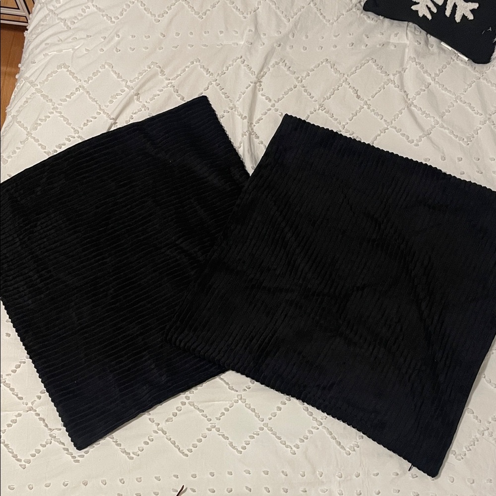 Black Corduroy Pillow Covers soft set of 2 new